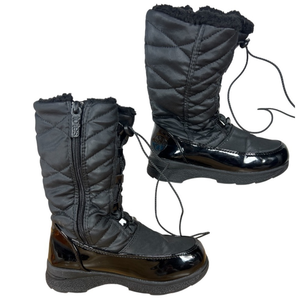 Totes Shelly‎ Quilted Water Resistant Winter Fuzzy Lined Black Toggle Snow Boots